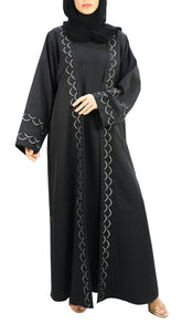 Elegant Embroidered Open Abaya With Beads Abaya