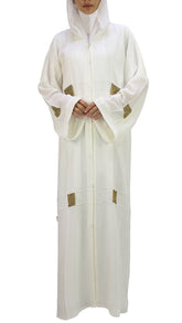 Elegant Self Textured Handwork Abaya With Beads