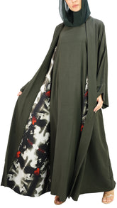 Elegant Chiffon Self Textured Front Open with Inner Abaya