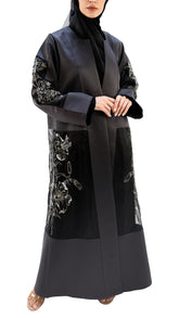 Premium Bridal satin with embroidery on organza front open