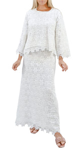 Elegant White Lace Two-Piece Maxi Set