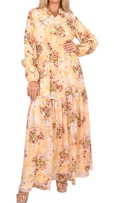 Peach Blossom Long Sleeve Maxi Dress