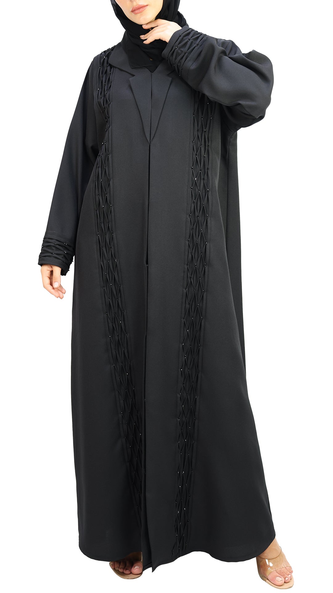 Elegant Coat Style With Beads Abaya