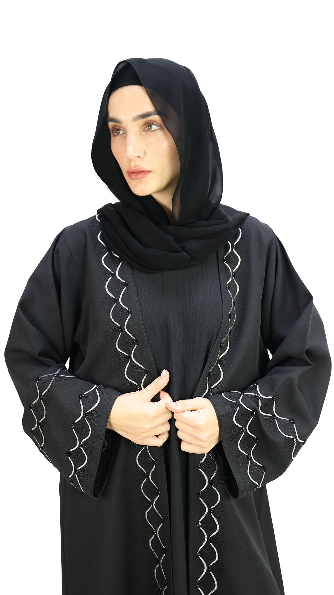 Elegant Embroidered Open Abaya With Beads Abaya