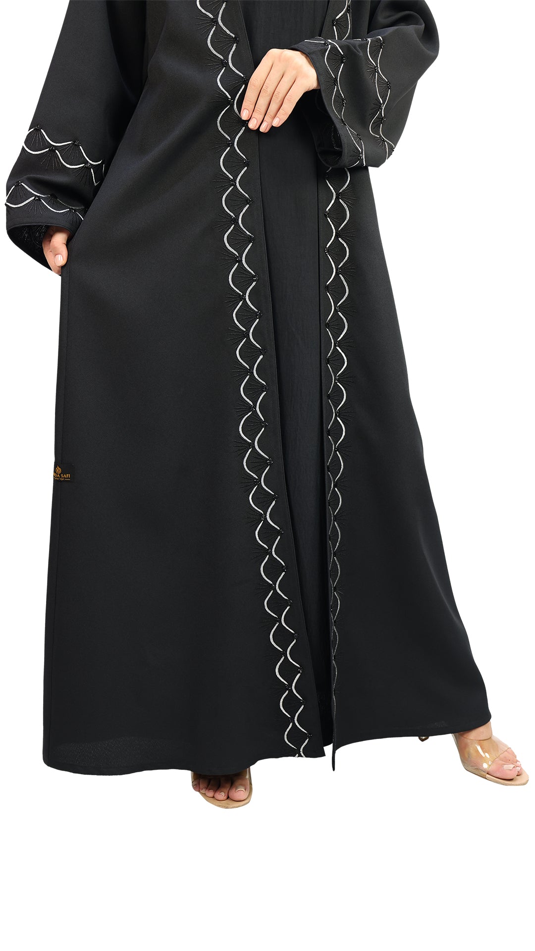 Elegant Embroidered Open Abaya With Beads Abaya