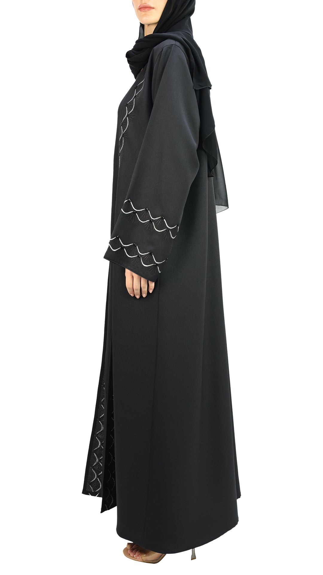 Elegant Embroidered Open Abaya With Beads Abaya