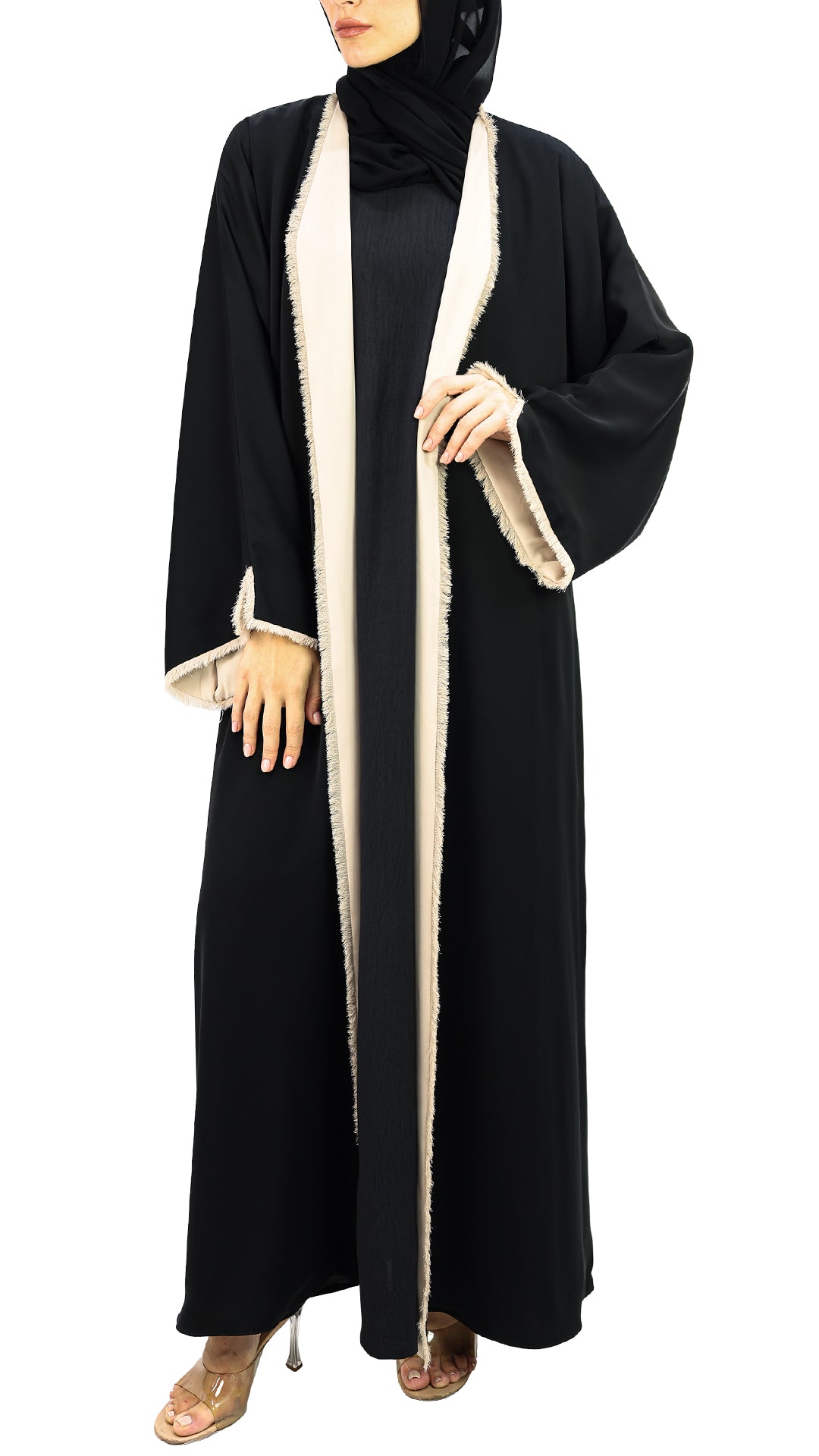 Elegant Double Face Thread Fall Edge Abaya
