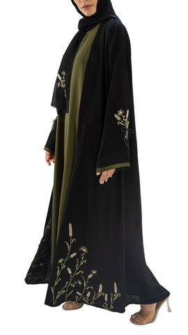 Premium Korean Nida embroidered with embellishments front open abaya