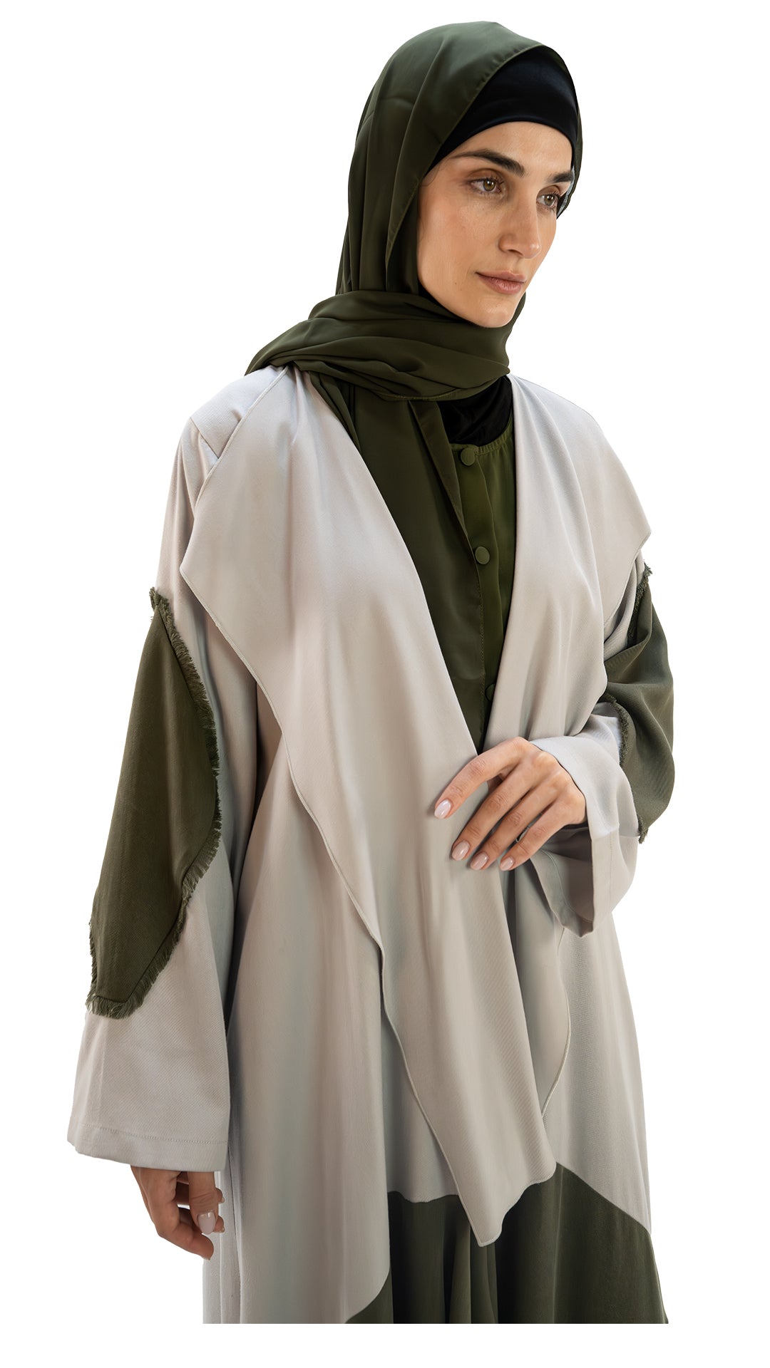 Luxurios sustainable fabric front open kimono abaya with co ord set