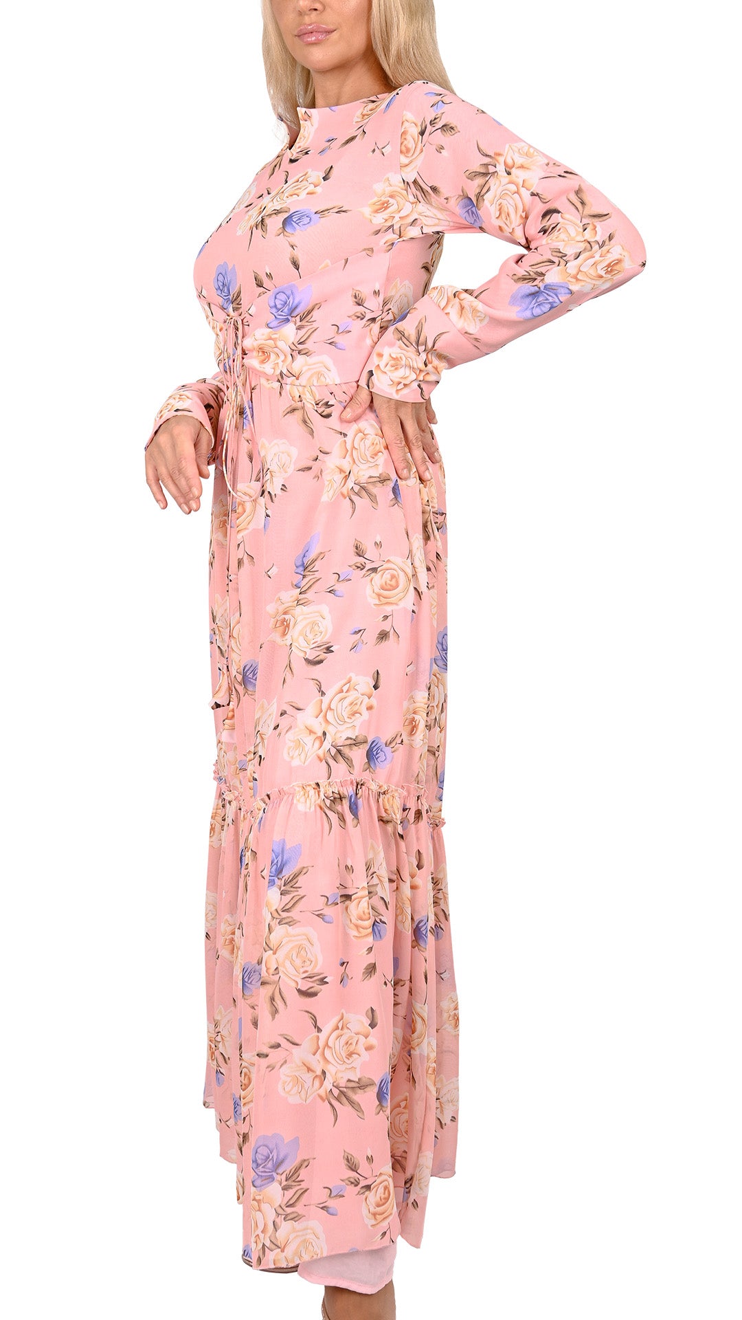 Rose Blush Tiered Floral Maxi Dress